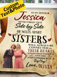 1pc Custom Photo And Name Blanket To My Sister Never Forget That Side By Side Blanket Personalized Photo Blanket, To My Sister Blanket Custom Gift For Sister, Sister To Sister Photo Gift, Unique Gift For Birthdays, Festivals, For Office, Gift For Sister Blanket - Multicolor - View 1