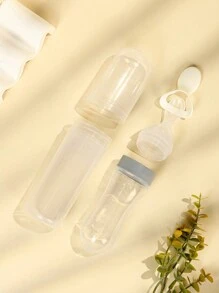 Infant Milk Bottle With Food Dispenser Spoon, Silicone Press Feeding Spoon, Suck-Attached Plate & Anti-Dust Pp Storage Container Set For Baby-Utensils For Supplementary Food With Health & Hygiene Packaging