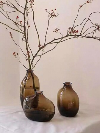 1pc Japanese Style Glass Vase, Asymmetric Geometric Shape, Small Opening, Gradient Brown Color, Home Decoration For Living Room, Entrance, Flowers Back To School Room Decor School Supplies Flower Vase