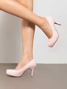 Women's Heels New Low Stiletto Round Toe Platform Pumps For Women - 粉色 - 查看 3