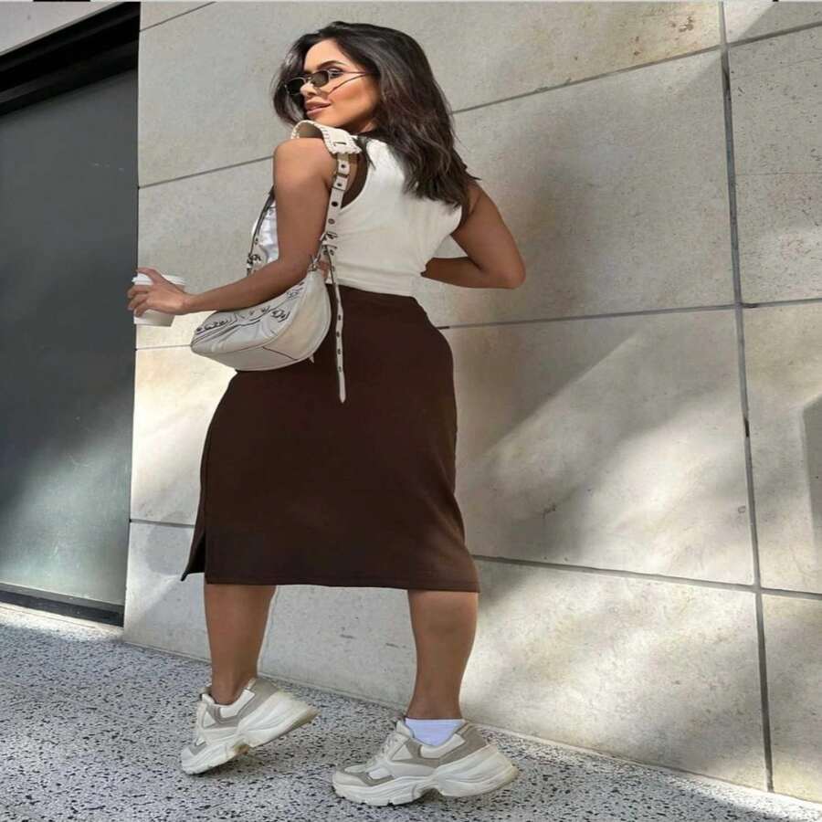 Women Two-Piece Outfits - 咖啡棕 - 查看 1