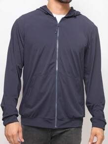 Men Zip-Up Hoodies - 藏蓝色 - 查看 3