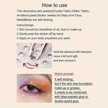 这款3D水晶面部贴片，让你轻松打造节日派对必备的吸睛造型！无论是锐舞派对、主题派对还是其他场合，都能瞬间增添耀眼光芒。大小不一的水晶营造出层次丰富的3D效果，在照片和灯光下熠熠生辉。使用方法简单——只需撕下背胶，贴在干净的皮肤上即可（无需胶水！）