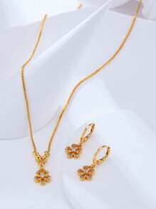 3入組女士情侶時尚珠寶套裝，包括1對耳環和1條項鍊，適合日常穿著，夏季友誼，海灘婚禮女性珠寶贊美愛情金色和銀色，非常適合節日，母親節，新年禮物 - 金色 - 查看 10