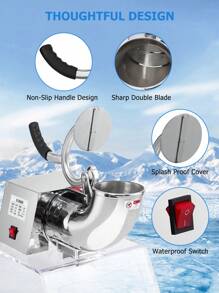 Ice Shaver Machine Snow Cone Maker, Stainless Steel Electric Snow Cone Machine With Dual Blades, Acrylic Box, Safety On/Off Switch, Shaved Ice Machine For Home, Restaurants, Bars - White - View 4