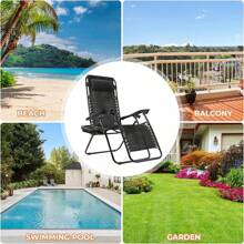 2 Piece Sun Lounger Set, Folding Recliner Chair With Adjustable Head Cushion & Backrest, Recliner For Lunch Break With Cup Holder, Ergonomic And Breathable - Black - View 5