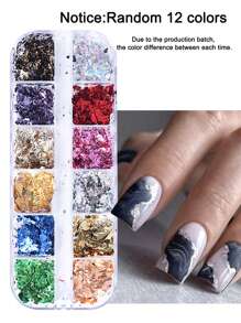 FULL BEAUTY 12 Grids Gold Foils Nail Glitter Flakes Asymmetric Aluminum Foil Paper DIY Shinny Sequins For Nail Art Decoration Accessories Winter Manicure Nail Charms Nail Gems Nail Supplies