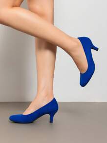 Women's Low Heel Court Pumps Solid Color Elegant Bridal Wedding Shoes - Royal Blue - View 4