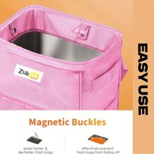 ZukMi Car Trash Can With Lid And Storage Pockets - 100% Leak-Proof Organizer, Waterproof Garbage Can, Multipurpose Trash Bin For Car, 2 Gallons, Pink