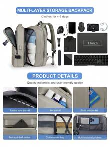 Floless 40升可扩展旅行背包，符合随身行李尺寸要求，大容量商务笔记本电脑背包，带USB充电口和防盗口袋，17英寸防水轻便男士徒步旅行背包，棕色旅行包 - 棕色 - 查看 3