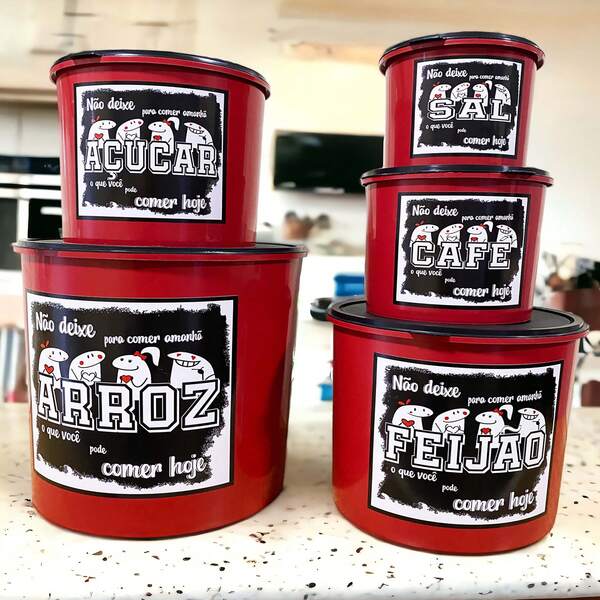 Kit Mantimentos 5 Peças Potes Plástico para Cozinha