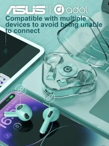 ASUS耳塞式無線耳機內建麥克風，多功能運動音樂，適用於新高品質充電盒 - 綠色 - 查看 8