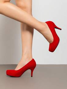 Women's Heels New Low Stiletto Round Toe Platform Pumps For Women - 紅色 - 查看 3