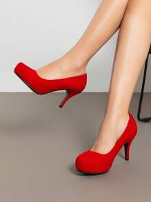 Women's Heels New Low Stiletto Round Toe Platform Pumps For Women - 紅色 - 查看 1