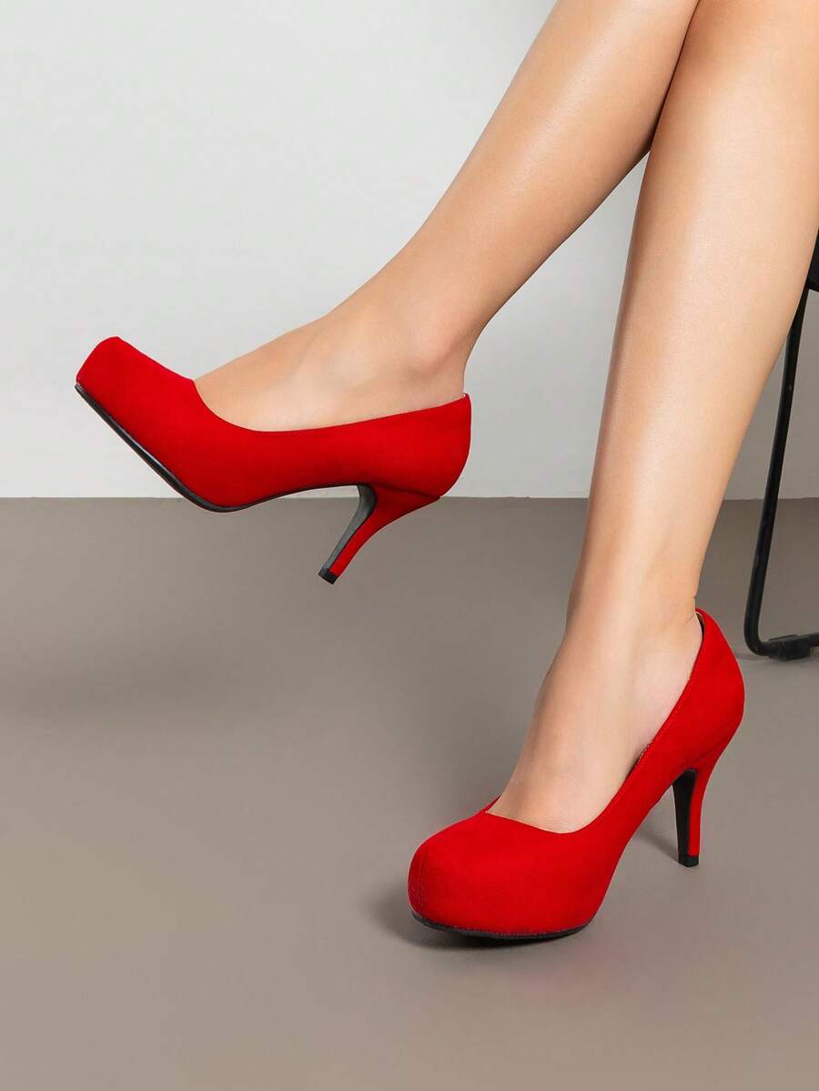 Women's Heels New Low Stiletto Round Toe Platform Pumps For Women - 紅色 - 查看 1