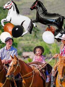 11pcs/Set Horse Shaped Aluminum Foil Balloons, Including White And Black And Brown And Black & White Latex Balloons, Suitable For Horse Themed, Birthday Party, Cowboy Themed Party Decoration