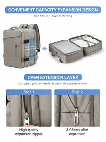 Floless 40升可扩展旅行背包，符合随身行李尺寸要求，大容量商务笔记本电脑背包，带USB充电口和防盗口袋，17英寸防水轻便男士徒步旅行背包，棕色旅行包 - 棕色 - 查看 5