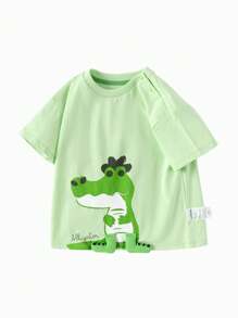Balabala Camiseta de manga corta con cuello redondo, estampado de dibujos animados, amigable con la piel, para bebés y niñas en verano, color blanco