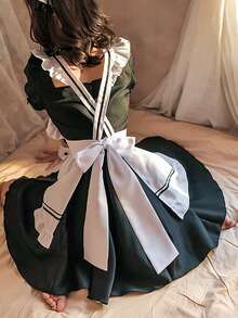 Conjunto de Disfraz de Sirvienta de 7 Piezas, Disfraz Cosplay Anime Traje Maid Lolita, Lindo y sexy vestido de lolita para la fiesta de Halloween de la bola - Blanco y Negro - Ver 2
