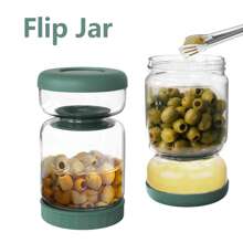 Luvan 34oz Glass Pickles Jar With Lid Strainer Flip Wet And Dry Kimchi Jug Airtight Kimchi Separator For Olives Jalapenos Cucumber Beets Leakproof Kitchen Storage Dashwasher Safe 1000ml - 墨綠色 - 查看 1