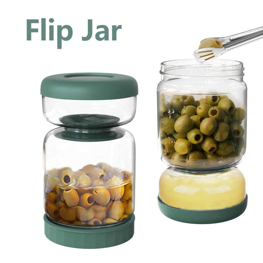 Luvan 34oz Glass Pickles Jar With Lid Strainer Flip Wet And Dry Kimchi Jug Airtight Kimchi Separator For Olives Jalapenos Cucumber Beets Leakproof Kitchen Storage Dashwasher Safe 1000ml - 墨綠色 - 查看 1