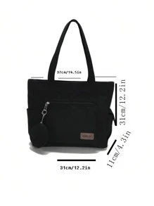 Bolso de compras con parche de letra y monedero Bolso escolar para graduados, adolescentes, estudiantes de primer año, segundo año, tercer año y cuarto año de universidad, escuela secundaria y universidad, perfecto para exteriores, viajes y regreso a la escuela. Bolso escolar, gran capacidad, clásico casual, portátil, adecuado para adolescentes, mujeres y estudiantes universitarios, perfecto para volver a la escuela, compras, escuela secundaria, universidad