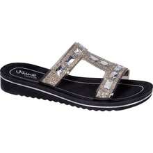 Sandalia para mujer  color negro plana y con piedras 1114626 - Negro - Ver 1