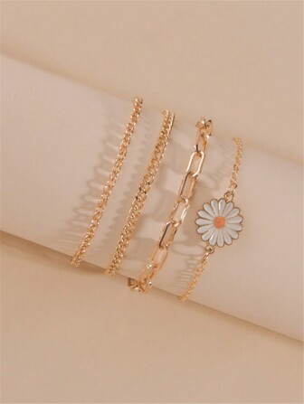 4入組花朵裝飾手環