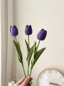3 件装人造郁金香花装饰家居装饰品适用于客厅、卧室、假花、情人节、礼物 - 紫色 - 查看 3