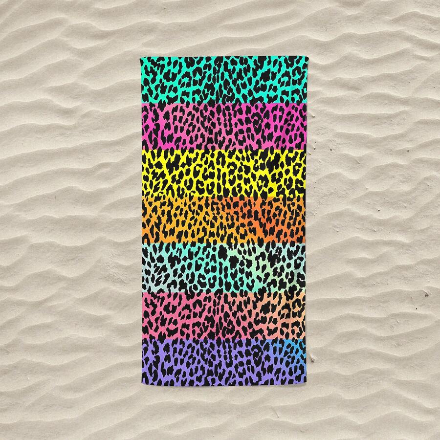 1pc Cartoon Style Colorful Leopard Print Pattern Fiber Printed Soft And Absorbent Microfiber Beach Towel, For Men And Women To Use Outdoor - Multicolor - View 1