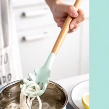 Kitchen Cooking Utensils Set, 12pcs Non-Stick Silicone Spatula Set With Holder, Woodle Handle Heat Resistant Gadgets Utensil(Green) - Mint Green - View 5