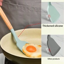 Kitchen Cooking Utensils Set, 12pcs Non-Stick Silicone Spatula Set With Holder, Woodle Handle Heat Resistant Gadgets Utensil(Green) - Mint Green - View 6