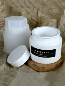 带盖圆形储物盒混凝土硅胶模具 DIY 香薰蜡烛罐石膏水泥模具树脂花盆模具家居装饰 - 白色矽膠模具 - 查看 1