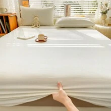 1 pieza Sábana ajustada de unicolor tipo nube, no incluye funda de almohada, protector de colchón suave y transpirable, envoltura completa de 360 grados, a prueba de polvo y antideslizante, hipoalergénico, adecuado para dormitorio, hotel, dormitorio, todas las estaciones, disponible en 16 tamaños