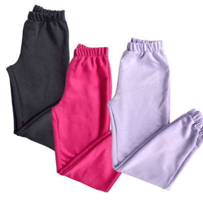 Kit 3 Calça Moletom Flanelado 100% Algodão Infantil Menina Cores Sortidas