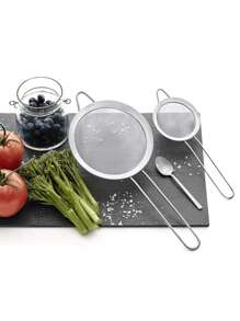 1 Pieza/3 Piezas Colador De Acero Inoxidable Con Mango, Herramienta De Cocina Multiusos Para Freír Y Filtrar - Plateado - Ver 9