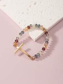 1 件时尚简约串珠和金属吊饰弹性手链，百搭而优雅