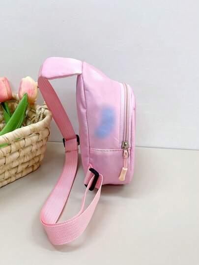 1pc Young Girl Nylon Cartoon Mermaid Mini Crossbody Chest Bag With Zipper Closure, Suitable For Daily Use