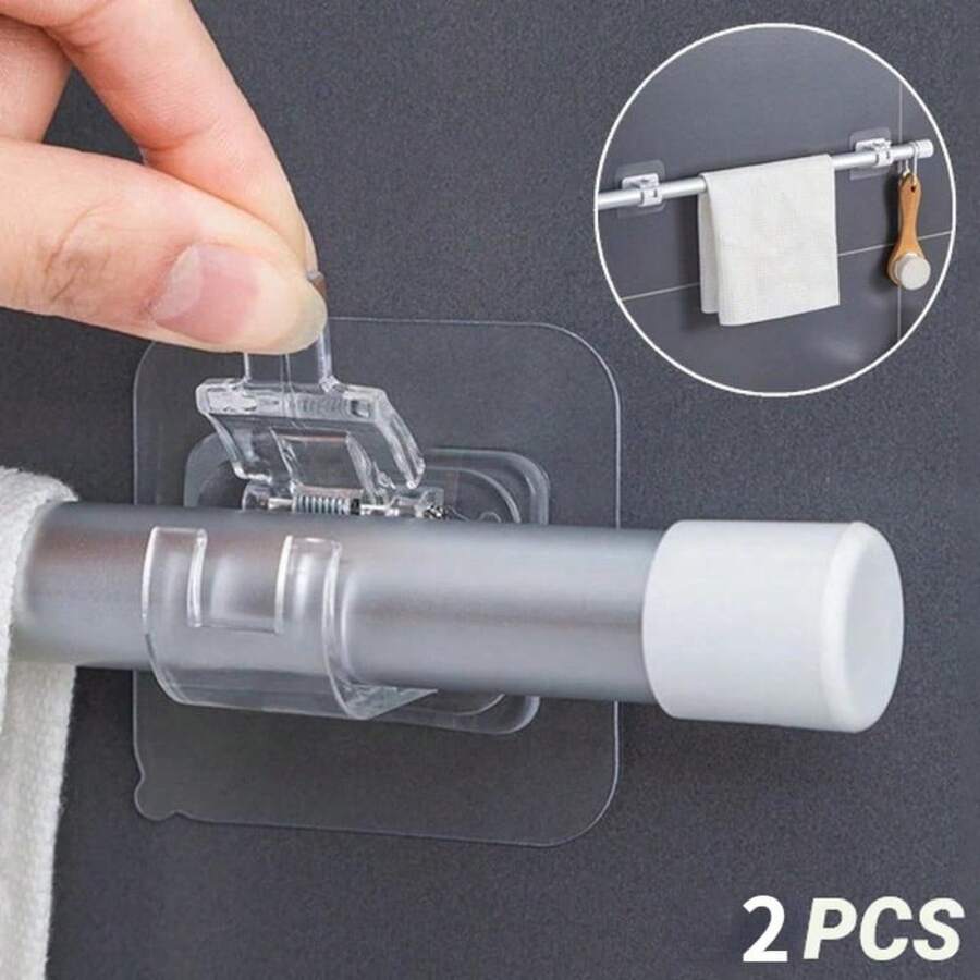 2入組無釘調節窗簾桿支架夾具,桿架支架粘性掛鉤 - 白色 - 查看 1