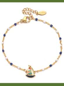 復古波西米亞風格不鏽鋼手鍊,帶有油滴和法國電鍍,適用於女性,海洋海灘系列珠寶 - 沙灘系列帆船 - 查看 17