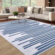 Washable Living Room Area Rug Indoor Modern Abstract Rugs Soft Non Slip Large Rugs For Bedroom Dining Room Low Pile Geometric Throw Carpet Rug Foldable Thin Rug With Stripped Lines Pattern Non Shedding Home Decor Mat For Laundry Bathroom Contemporary Kitchen Rugs - Blue - View 2