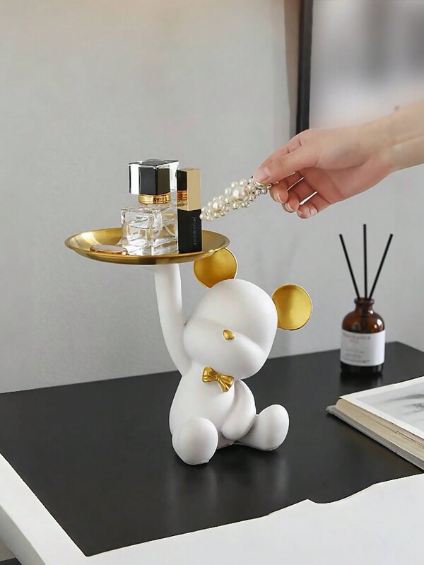 1pc Simple & Cute Eyeless Sitting Bear Tray For Key Storage, Living Room/Home Entryway/ Shoe Cabinet/Desktop Decoration