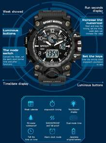 SANDA Top Luxury Brand New Arrival Men Watches 50M Waterproof Outdoor Sports Fishing Camping  Wrist Watch Digital Quartz Dual Display Stop-Watch Back Light Calendar Alarm Clock Multifunctional Date Week Wristwatch Electronic For Male Birthday Christmas Funky Gifts Relogio Masculino Halloween Back To School Supplies Teenager Stuff