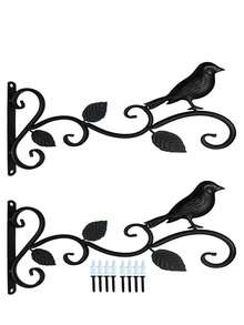 歐式極簡風格掛壁鐵花籃用於牆面裝飾，客廳、陽台、戶外、花園、鄉村 - 黑色金屬懸掛式植物掛架 - 黑色 - 查看 8