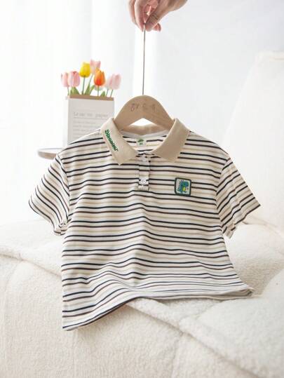 Maglietta a righe a maniche corte per ragazzo, stile preppy da ritorno a scuola, top casual polo per l'estate