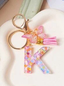 1 Peça Chaveiro Criativo Com 26 Alfabetos Ingleses E Pingente De Borboletas Para Bagagem E Bolsas De Meninas
