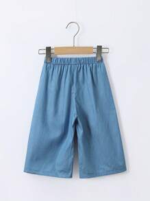 Young Girl Casual Butterfly Decorated Long Pants, Wide Leg Jeans For Spring/Summer - Blue - View 2