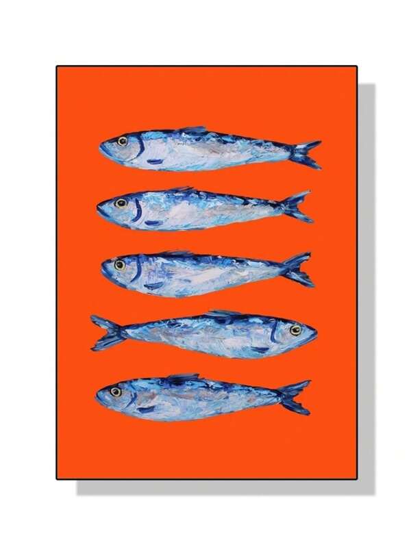 1 Pieza Pintura De Lienzo Para Póster De Animales Oceánicos De Langosta Sardina Con Marco Antiguo Para Decoración Del Hogar De La Sala De Estar Sin Marco