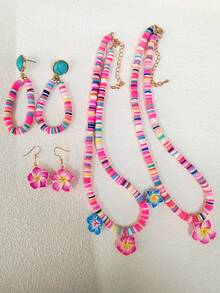 Turquoise Flower Necklace Earring One Set Beach Boho Jewelry For Women - Boho Jewelry Set - View 7