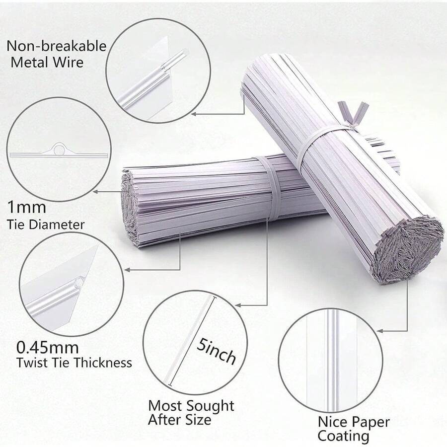 1000 Pcs White Paper Twist Ties Bread Ties White Twist Ties Twisty-Ties ...